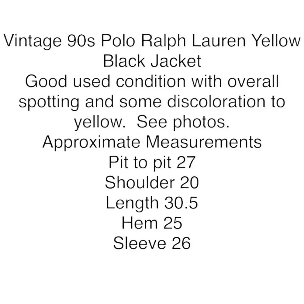 Polo Ralph Lauren Men's Yellow Black Windbreaker Jacket Size Large Vintage